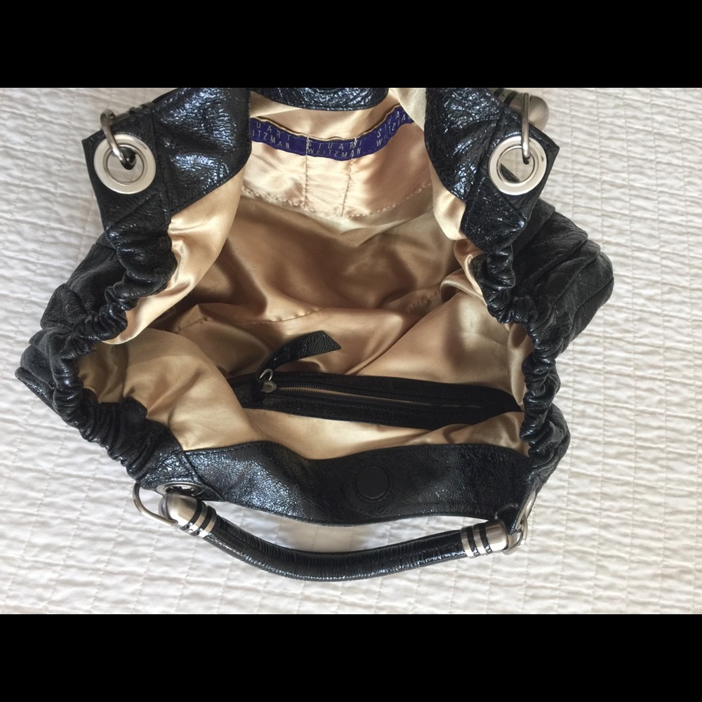 EUC Stuart Weitzman black hobo distressed patent leather satchel - Picture 6 of 14